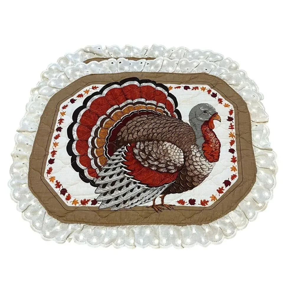 Vintage Quilted Turkey Thanksgiving Placements Set of 2